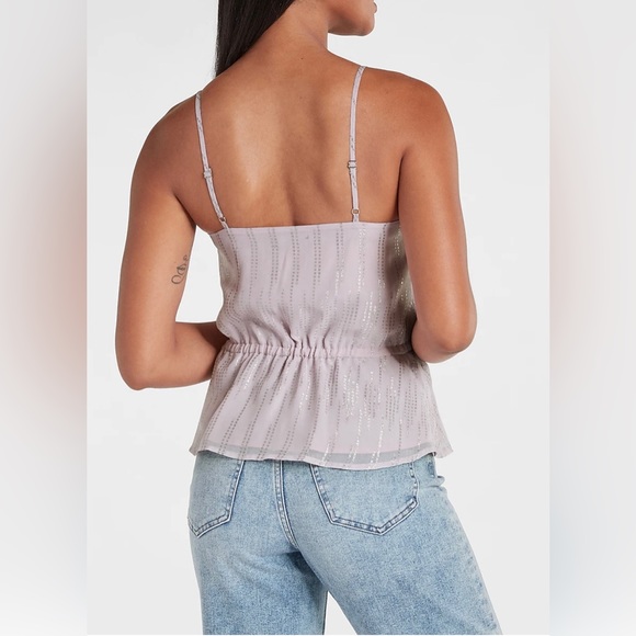 EXPRESS Metallic Ruffle Button Up Peplum Cami (Express) - Picture 3 of 5